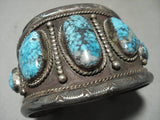 Reserved- Opulent Vintage Navajo 'Blue Wind Turquoise' Graduating Native American Jewelry Silver Bracelet-Nativo Arts