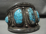 Reserved- Opulent Vintage Navajo 'Blue Wind Turquoise' Graduating Native American Jewelry Silver Bracelet-Nativo Arts