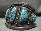 Reserved- Opulent Vintage Navajo 'Blue Wind Turquoise' Graduating Native American Jewelry Silver Bracelet-Nativo Arts
