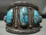 Reserved- Opulent Vintage Navajo 'Blue Wind Turquoise' Graduating Native American Jewelry Silver Bracelet-Nativo Arts
