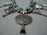 Reverse Silver Coin Vintage Native American Jewelry Navajo Sterling Turquoise Squash Blossom Necklace-Nativo Arts