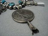 Reverse Silver Coin Vintage Native American Jewelry Navajo Sterling Turquoise Squash Blossom Necklace-Nativo Arts