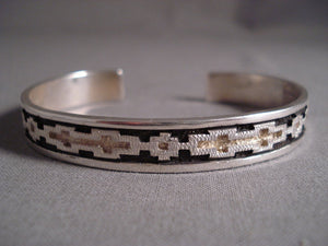 Rug Geometric Pattern Navajo Dan Jackson Native American Jewelry Silver Sterling Bracelet-Nativo Arts