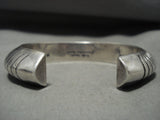 Scalloped And Thick Vintage Navajo Orville Tsinnie (d.) Native American Jewelry Silver Bracelet Old-Nativo Arts