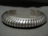 Scalloped And Thick Vintage Navajo Orville Tsinnie (d.) Native American Jewelry Silver Bracelet Old-Nativo Arts