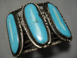 Scarce!! Vintage Native American Navajo Blue Gem Turquoise Heavy Sterling Silver Bracelet Old-Nativo Arts