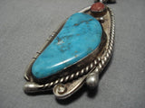 Scarce!! Vintage Native American Navajo Easter Blue Turquoise Coral Sterling Silver Necklace Old-Nativo Arts
