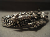 Sculptural Museum Vintage Navajo 'Wolf Pack' Native American Jewelry Silver Bracelet-Nativo Arts