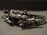 Sculptural Museum Vintage Navajo 'Wolf Pack' Native American Jewelry Silver Bracelet-Nativo Arts