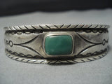Signed Coin Silver!! Rare Vintage Native American Jewelry Navajo Green Turquoise Cuff Bracelet-Nativo Arts
