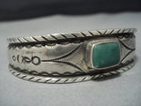 Signed Coin Silver!! Rare Vintage Native American Jewelry Navajo Green Turquoise Cuff Bracelet-Nativo Arts