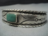 Signed Coin Silver!! Rare Vintage Native American Jewelry Navajo Green Turquoise Cuff Bracelet-Nativo Arts