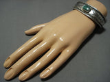 Signed Coin Silver!! Rare Vintage Native American Jewelry Navajo Green Turquoise Cuff Bracelet-Nativo Arts