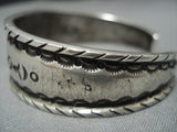 Signed Coin Silver!! Rare Vintage Native American Jewelry Navajo Green Turquoise Cuff Bracelet-Nativo Arts