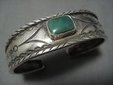 Signed Coin Silver!! Rare Vintage Native American Jewelry Navajo Green Turquoise Cuff Bracelet-Nativo Arts