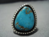 Signed!! Vintage Navajo Bisbee Turquoise Sterling Silver Native American Jewelry Ring-Nativo Arts