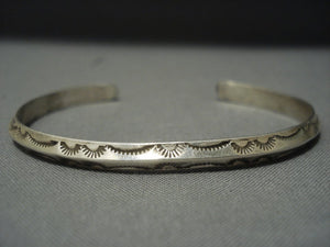 Simple Famous Vintage Navajo Ray Adakai Sterling Native American Jewelry Silver Stacker Bracelet-Nativo Arts