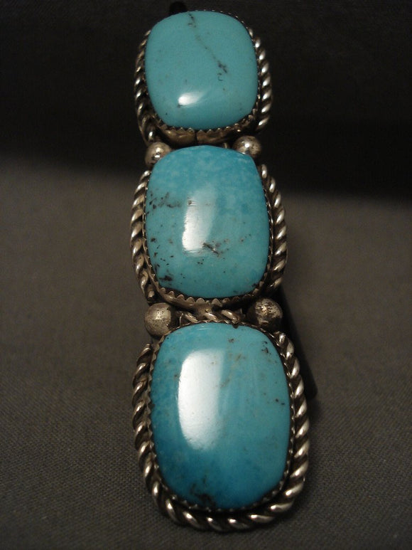 Skycraping Modernistic Navajo 'Triple Turquoise' Native American Jewelry Silver Ring-Nativo Arts