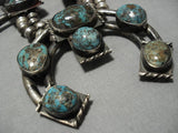Smokey Bisbee Turquoise Vintage Native American Navajo Sterling Silver Squash Blossom Necklace-Nativo Arts
