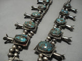 Smokey Bisbee Turquoise Vintage Native American Navajo Sterling Silver Squash Blossom Necklace-Nativo Arts