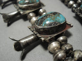 Smokey Bisbee Turquoise Vintage Native American Navajo Sterling Silver Squash Blossom Necklace-Nativo Arts