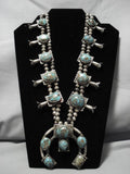 Smokey Bisbee Turquoise Vintage Native American Navajo Sterling Silver Squash Blossom Necklace-Nativo Arts