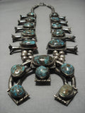 Smokey Bisbee Turquoise Vintage Native American Navajo Sterling Silver Squash Blossom Necklace-Nativo Arts