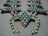 Snake Eyes Turquoise Vintage Native American Jewelry Navajo Sterling Silver Squash Blossom Necklace-Nativo Arts