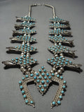 Snake Eyes Turquoise Vintage Native American Jewelry Navajo Sterling Silver Squash Blossom Necklace-Nativo Arts