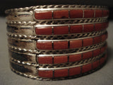 So Many Squared Corals Zuni Native American Jewelry Silver Bracelet-Nativo Arts