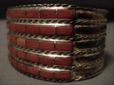 So Many Squared Corals Zuni Native American Jewelry Silver Bracelet-Nativo Arts