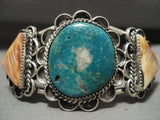 So Unique! Vintage Navajo Pilot Nnt Turquoise Spiny Oyster Native American Jewelry Silver Bracelet Old-Nativo Arts
