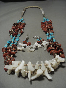So Unique Vintage Santo Domingo Turquoise Coral Heishi Native American Jewelry Silver Necklace Earrings-Nativo Arts