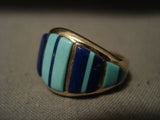 Solid 14k Gold Increasing Turquoise Lapis Vintage Zuni/ Navajo Native American Jewelry jewelry Ring-Nativo Arts
