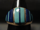 Solid 14k Gold Increasing Turquoise Lapis Vintage Zuni/ Navajo Native American Jewelry jewelry Ring-Nativo Arts