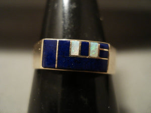 Solid 14k Gold Vintage Navajo Native American Jewelry jewelry Lapis Opal Ring-Nativo Arts