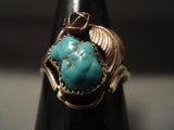 Solid 14k Gold Vintage Navajo Native American Jewelry jewelry Turquoise Ring-Nativo Arts
