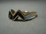 Solid 14k Gold Vintage Navajo Native American Jewelry jewelry Zig Zag Real Opal Inlay Ring Old Pawn Jewelry-Nativo Arts