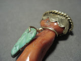 Solid 18k Gold Huge Coral Lime Green Turquoise Pendant-Nativo Arts