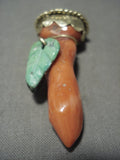 Solid 18k Gold Huge Coral Lime Green Turquoise Pendant-Nativo Arts