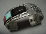 Spectacular Navajo 'Duel Technique' Turquoise Coral Native American Jewelry Silver Wood Bracelet-Nativo Arts