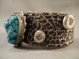 SPIDERWEB THEME ""STONE AND CUFF"" VINTAGE SILVER BRACELET OLD-Nativo Arts