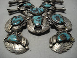 Stormy Mountain Turquoise Vintage Native American Navajo Sterling Silver Squash Blossom Necklace-Nativo Arts