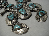 Stormy Mountain Turquoise Vintage Native American Navajo Sterling Silver Squash Blossom Necklace-Nativo Arts