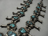 Stormy Mountain Turquoise Vintage Native American Navajo Sterling Silver Squash Blossom Necklace-Nativo Arts