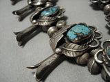 Stormy Mountain Turquoise Vintage Native American Navajo Sterling Silver Squash Blossom Necklace-Nativo Arts