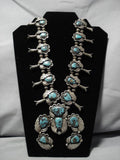Stormy Mountain Turquoise Vintage Native American Navajo Sterling Silver Squash Blossom Necklace-Nativo Arts