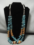 Striking Big Big Vintage Navajo 'Super Long Cone' Turquoise Native American Jewelry Silver Necklace Old-Nativo Arts