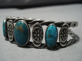 Striking Early 1900's Vintage Native American Navajo Turquoise Sterling Silver Bracelet Old-Nativo Arts