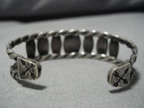 Striking Early 1900's Vintage Native American Navajo Turquoise Sterling Silver Bracelet Old-Nativo Arts